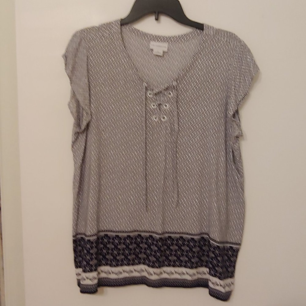 Liz Claiborn Casual Blouse Blue/White